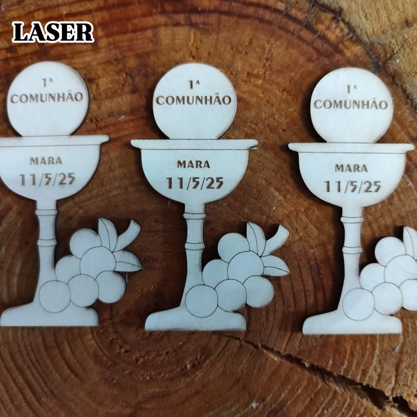 Peça LaserCrafts: Lembrança de Primeira Comunhão – Personalizada — Técnica Primeira Comunhão, Cristianismo, Presente, Calice com Uvas, Comunhão, Cristo, Laser, Leiria