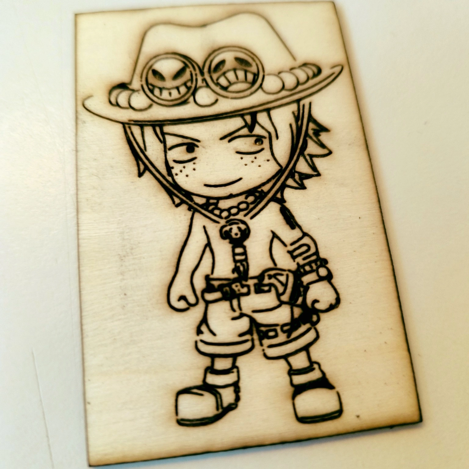 Peça LaserCrafts: One Piece - Portgas - D'Ace — Técnica One Piece, Ace, Punhos de Ferro, Anime, Arte, Linhas Simples, Laser, Engraving, Geek, Otaku, Portugal, Leiria